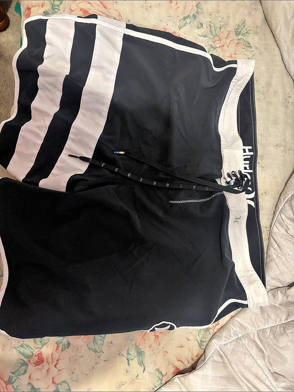 Champion Men's Striped Athletic Shorts in Black & White
